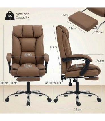 HOMCOM 155° Reclining Faux Leather Swivel Office Chair - Brown