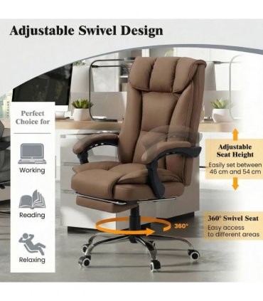 HOMCOM 155° Reclining Faux Leather Swivel Office Chair - Brown