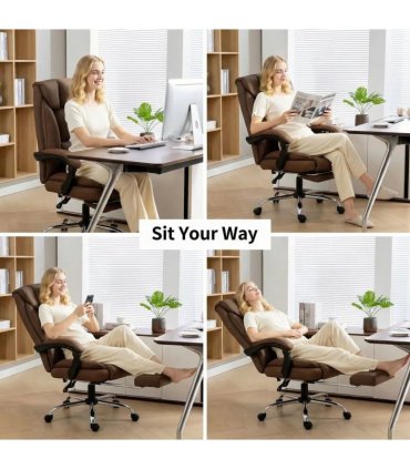 HOMCOM 155° Reclining Faux Leather Swivel Office Chair - Brown