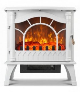 HOMCOM 3-Sided Glass Electric Fire Fan Heater, Electric Fireplace Stove Freestanding Log Burner with Flame Effect, White