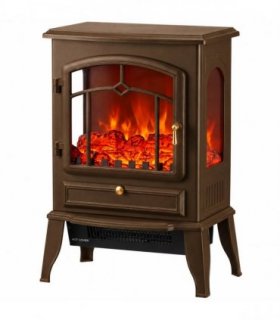 HOMCOM Electric Fireplace Stove, 1000/2000W 3-Sided Freestanding Fireplace Heater with 3D Flame Log, Thermostat, Brown
