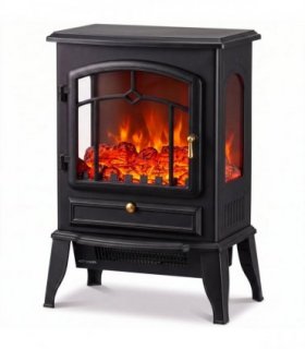 HOMCOM Electric Fireplace Stove, 1000/2000W 3-Sided Freestanding Fireplace Heater with 3D Flame Log, Thermostat, Black