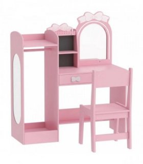 AIYAPLAY Kids Dressing Table, 3-in-1 Kids Vanity Set with Stool, 2-Colour Lights Mirror, Clothes Rack for Ages 3-8, Pink