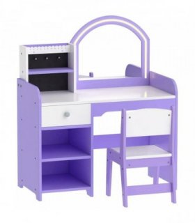 AIYAPLAY Kids Vanity Set, Kids Dressing Table with Stool, 2-Colour Lights Mirror, Pretend Dresser Gift for Ages 3-8, Purple