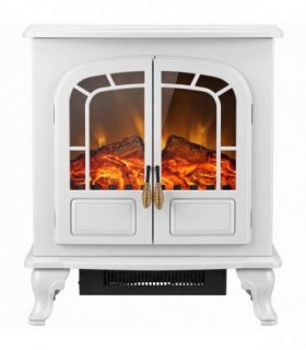 HOMCOM Freestanding Electric Fireplace Stove Heater with LED Fire Flame Effect White
