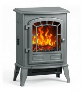 HOMCOM Electric Fireplace Stove, 1000W/2000W, Freestanding Electric Fire with LED Flame Effect, Adjustable Thermostat, Grey