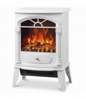 HOMCOM Freestanding Portable Fireplace, Electric Fireplace Stove Heater with 3D Flame Effect and Adjustable Thermostat, White