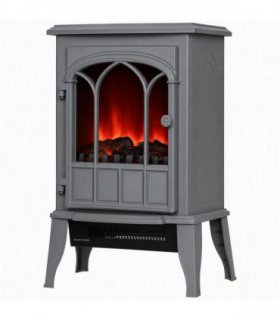HOMCOM Freestanding Electric Fireplace, Electric Log Burner with LED Flame Effect, Overheating Safety System, 1000W/2000W Grey