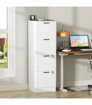 HOMCOM 4 Drawer Filing Cabinet with Lock, Office Storage Cabinet with Adjustable Hanging Bars for A4 Letter Size Files, White