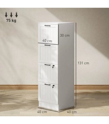 HOMCOM 4 Drawer Filing Cabinet with Lock, Office Storage Cabinet with Adjustable Hanging Bars for A4 Letter Size Files, White