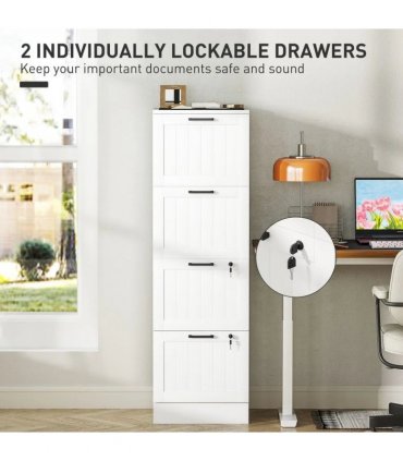 HOMCOM 4 Drawer Filing Cabinet with Lock, Office Storage Cabinet with Adjustable Hanging Bars for A4 Letter Size Files, White
