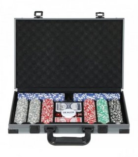 SPORTNOW 400-Piece Poker Chips Set with Lightweight ABS Case, Casino Texas Holdem Poker Set with Mat, 11.5g Numbered Poker Chips, Two Decks of Cards, Dealer, Five Dices, Grey