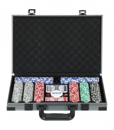 SPORTNOW 400-Piece Poker Chips Set with Lightweight ABS Case, Casino Texas Holdem Poker Set with Mat, 11.5g Numbered Poker Chips, Two Decks of Cards, Dealer, Five Dices, Grey