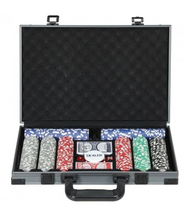 SPORTNOW 400-Piece Poker Chips Set with Lightweight ABS Case, Casino Texas Holdem Poker Set with Mat, 11.5g Numbered Poker Chips, Two Decks of Cards, Dealer, Five Dices, Grey