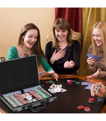 SPORTNOW 400-Piece Poker Chips Set with Lightweight ABS Case, Casino Texas Holdem Poker Set with Mat, 11.5g Numbered Poker Chips, Two Decks of Cards, Dealer, Five Dices, Grey