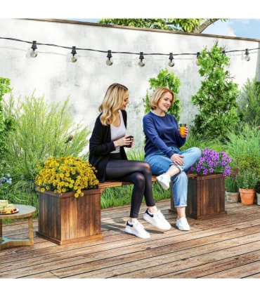 Outsunny Wooden Garden Planter & Bench Combination Garden Raised Bed Patio Park Carbonised Finish 176 x 38 x 40 cm