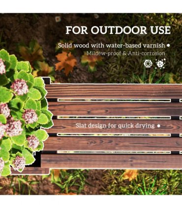 Outsunny Wooden Garden Planter & Bench Combination Garden Raised Bed Patio Park Carbonised Finish 176 x 38 x 40 cm