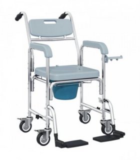 HOMCOM Rolling Shower Wheelchair for Seniors, Bedside Commode Chair with Locking Wheels, Seat, Backrest, Arms, Grey