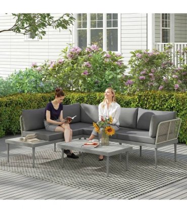 Outsunny Thee-Piece 'L' Rattan Sofa Set - Grey