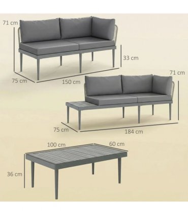 Outsunny Thee-Piece 'L' Rattan Sofa Set - Grey