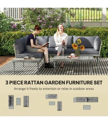 Outsunny Thee-Piece 'L' Rattan Sofa Set - Grey