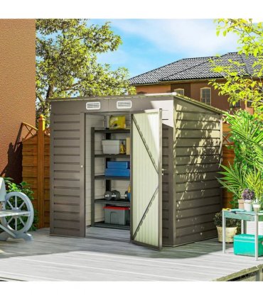 Outsunny 4 x 6ft Galvanised Metal Garden Shed, with Locking Door - Grey