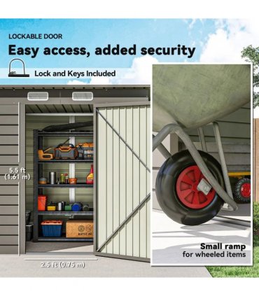 Outsunny 4 x 6ft Galvanised Metal Garden Shed, with Locking Door - Grey