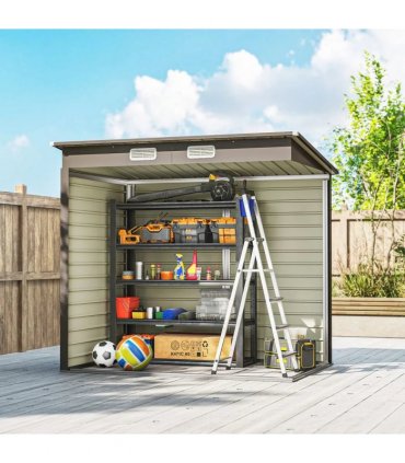 Outsunny 4 x 6ft Galvanised Metal Garden Shed, with Locking Door - Grey