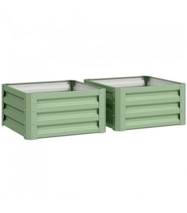 Outsunny Set of Two 60 x 60cm Steel Planter Boxes - Light Green