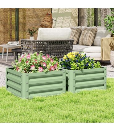 Outsunny Set of Two 60 x 60cm Steel Planter Boxes - Light Green