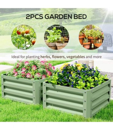 Outsunny Set of Two 60 x 60cm Steel Planter Boxes - Light Green