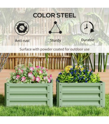 Outsunny Set of Two 60 x 60cm Steel Planter Boxes - Light Green