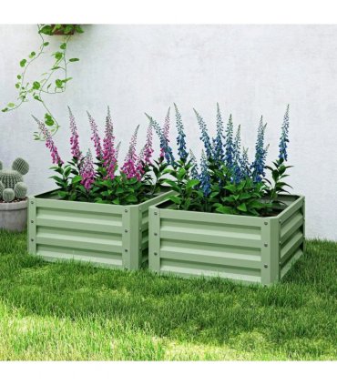 Outsunny Set of Two 60 x 60cm Steel Planter Boxes - Light Green