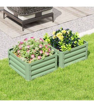 Outsunny Set of Two 60 x 60cm Steel Planter Boxes - Light Green