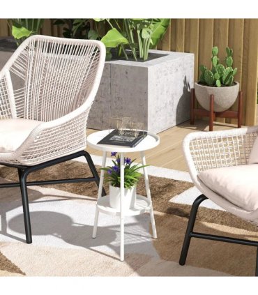 Outsunny Two-Tier Metal Garden Table - White