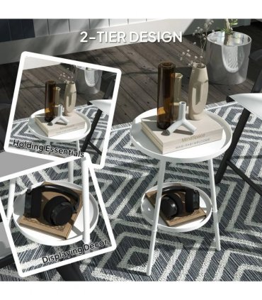 Outsunny Two-Tier Metal Garden Table - White