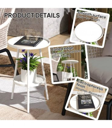 Outsunny Two-Tier Metal Garden Table - White