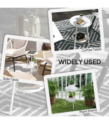 Outsunny Two-Tier Metal Garden Table - White