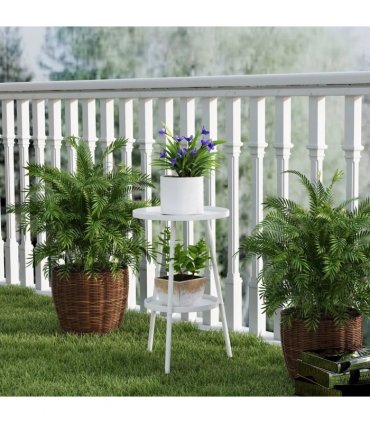Outsunny Two-Tier Metal Garden Table - White