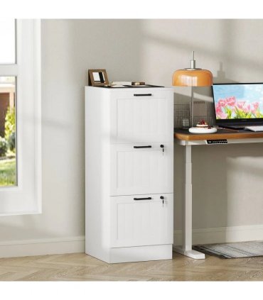 HOMCOM 3 Drawer Filing Cabinet with Lock, Office Storage Cabinet with Adjustable Hanging Bars for A4 Letter Size Files, White
