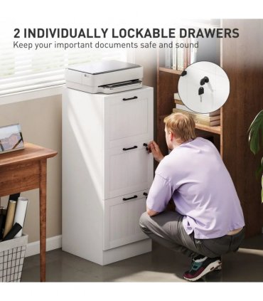 HOMCOM 3 Drawer Filing Cabinet with Lock, Office Storage Cabinet with Adjustable Hanging Bars for A4 Letter Size Files, White