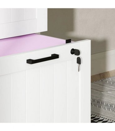 HOMCOM 3 Drawer Filing Cabinet with Lock, Office Storage Cabinet with Adjustable Hanging Bars for A4 Letter Size Files, White