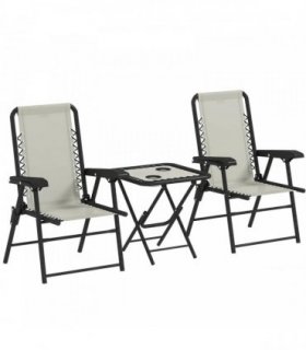 Outsunny Three-Piece Garden Table and Chair Set - Cream White