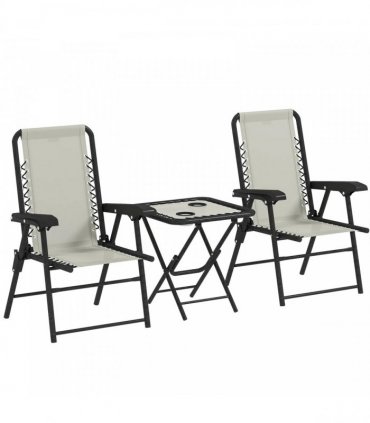 Outsunny Three-Piece Garden Table and Chair Set - Cream White