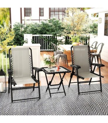 Outsunny Three-Piece Garden Table and Chair Set - Cream White