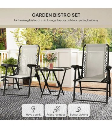 Outsunny Three-Piece Garden Table and Chair Set - Cream White