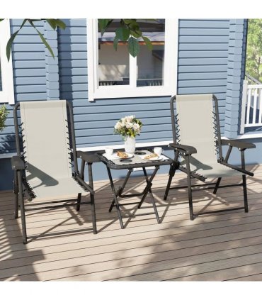 Outsunny Three-Piece Garden Table and Chair Set - Cream White