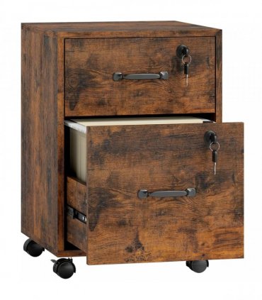 HOMCOM Rolling File Cabinet with 2 Drawers, Mobile Filing Cabinet with Hanging File Folder for Letter Sized Documents, Rustic Brown
