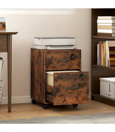 HOMCOM Rolling File Cabinet with 2 Drawers, Mobile Filing Cabinet with Hanging File Folder for Letter Sized Documents, Rustic Brown