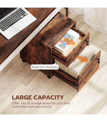 HOMCOM Rolling File Cabinet with 2 Drawers, Mobile Filing Cabinet with Hanging File Folder for Letter Sized Documents, Rustic Brown
